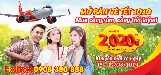 Vietjet Air mở bán vé Tết 2020 giá chỉ 2,020 đồng