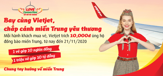 Bay cùng Vietjet - Ủng hộ 10,000 đồng/vé cho đồng bào miền Trung