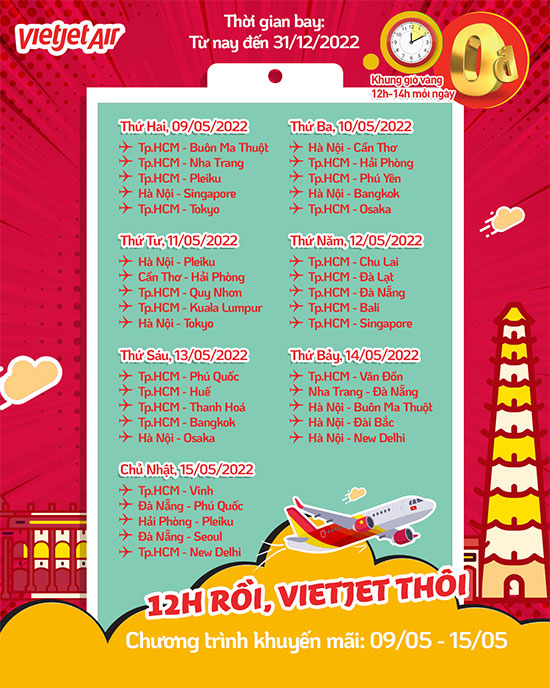 Khuyến mãi vé máy bay 0Đ Vietjet đi Châu Á - Xem ngay!