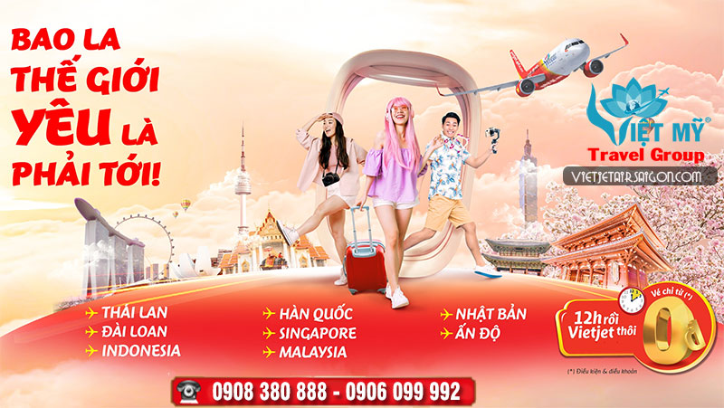 Vi vu với vé bay chỉ từ 0Đ hãng Vietjet tha hồ du lịch muôn nơi