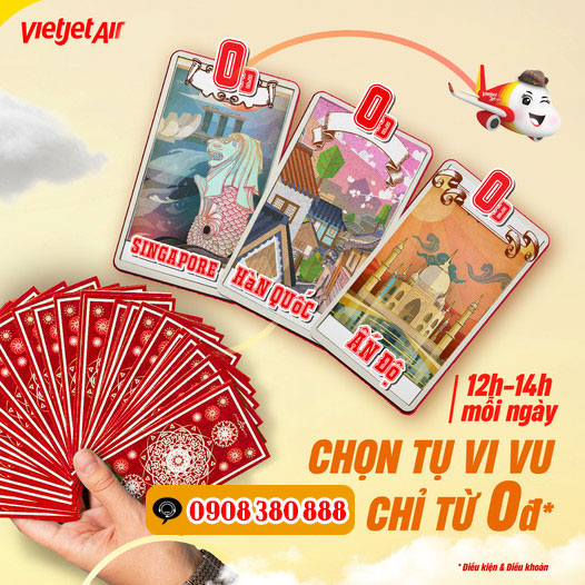 Bay nội và xuất ngoại cùng vé máy bay 0 đồng Vietjet Air