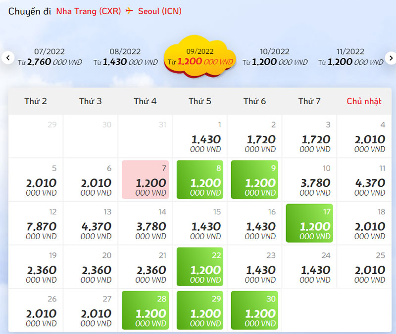 Đặt vé máy bay Vietjet Nha Trang đi Incheon giá rẻ