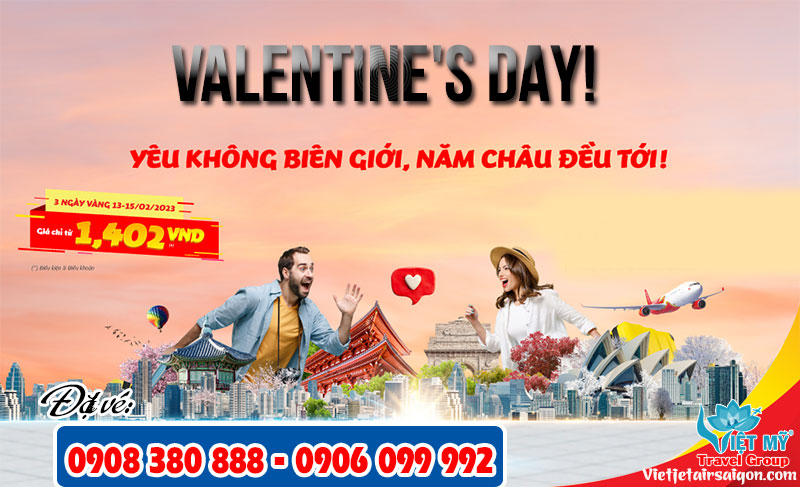 Vietjet khuyến mãi Valentine - Đồng giá vé bay 1,402 VNĐ/lượt