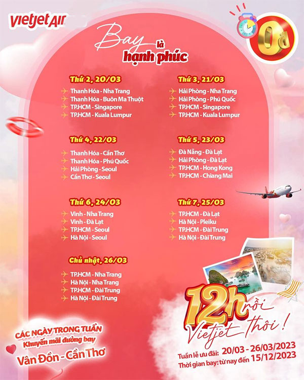 Đón mua vé Vietjet 0Đ khung giờ vàng 12h - 14h