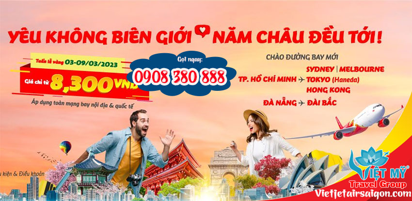Vietjet khuyến mãi 8 tháng 3 - loạt vé đồng giá 8.3000đ/lượt