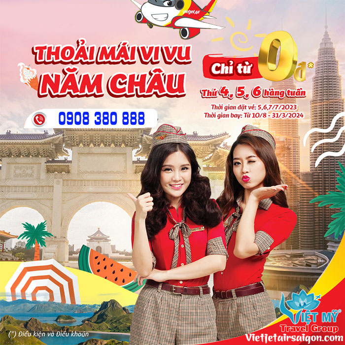 Loạt vé 0Đ Vietjet đi nước ngoài - ưu đãi mỗi 4-5-6 hàng tuần