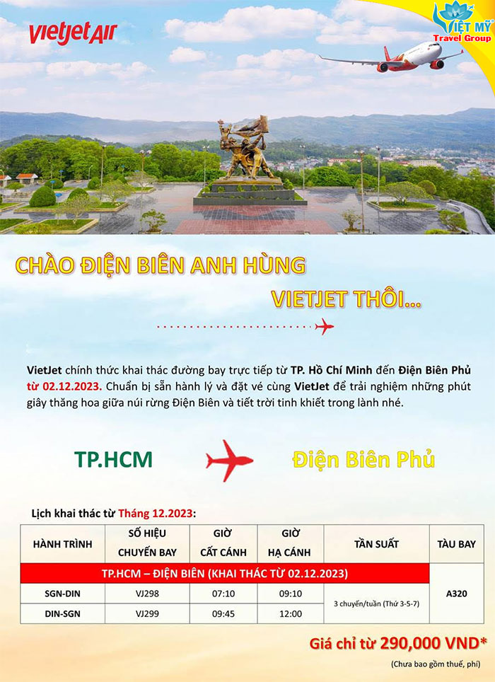 Vietjet mở đường bay TpHCM đi Điện Biên từ 2/12/2023