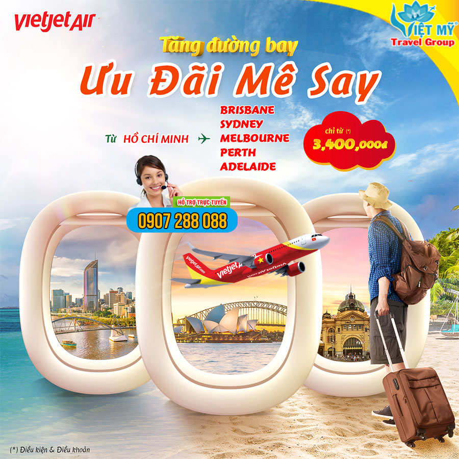 Vietjet tăng đường bay đi Úc