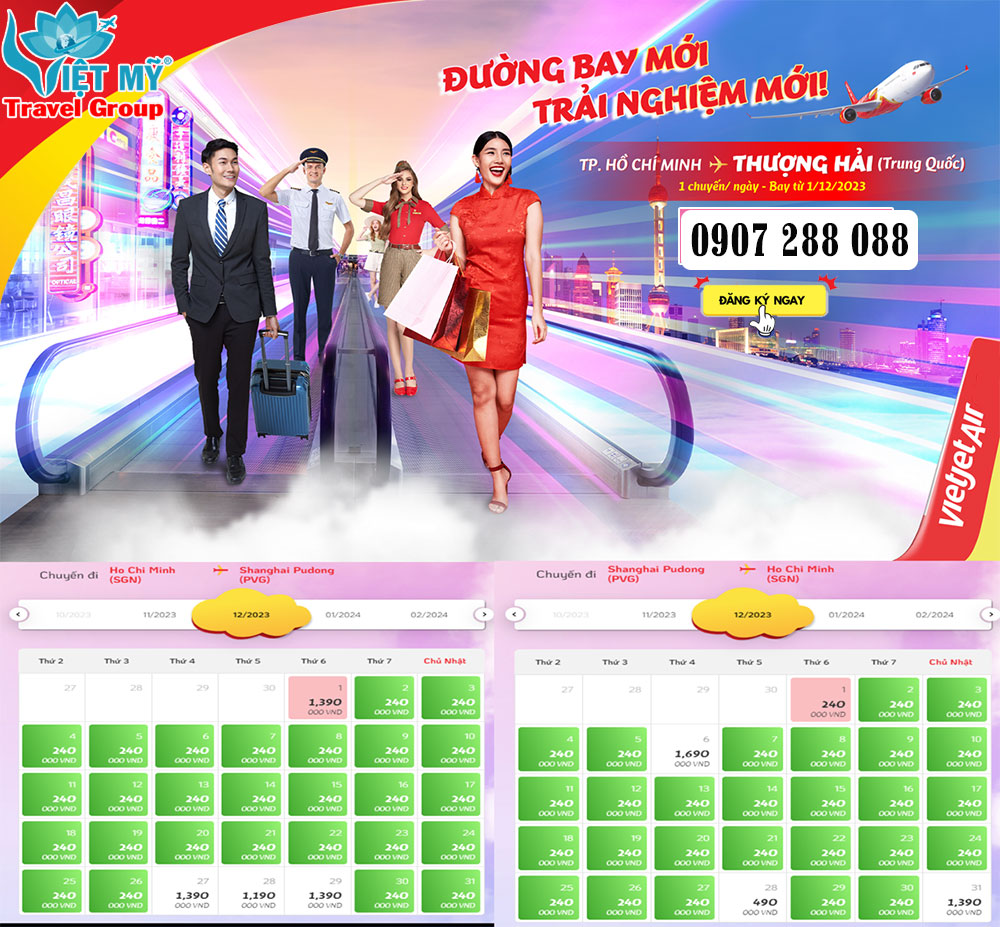 Vietjet Air bán vé đi Thượng Hải giá từ 240K