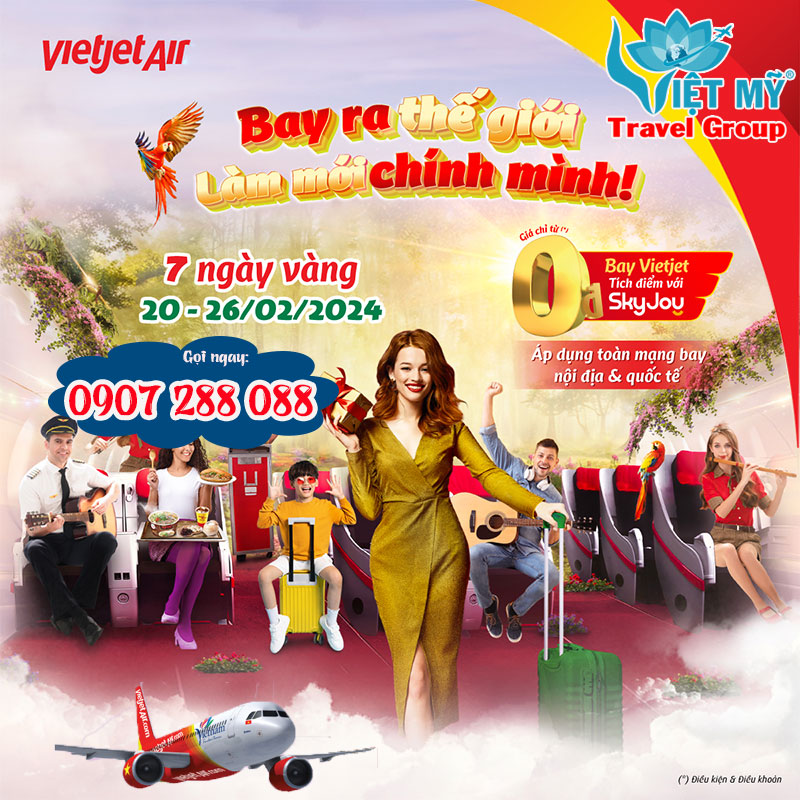 7 ngày vàng bay ra thế giới với giá 0Đ hãng Vietjet
