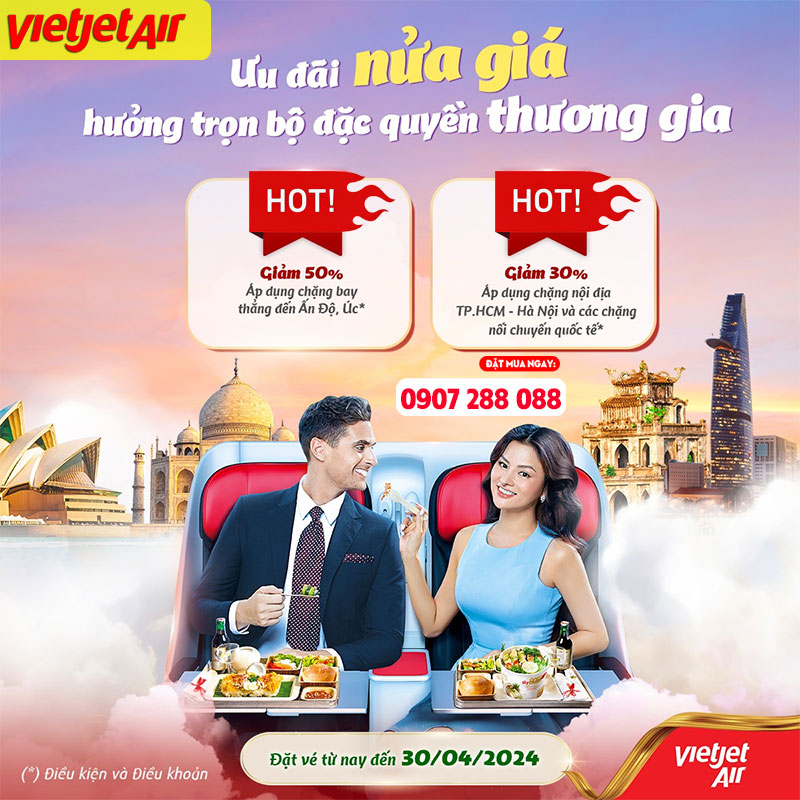 Ưu đãi đến nửa giá vé hạng Thương gia từ Vietjet Air