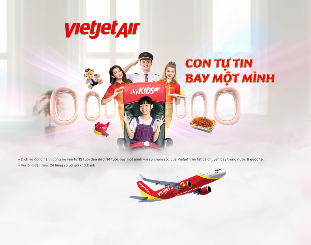 Sky Kids hãng Vietjet - Dịch vụ trẻ em bay một mình!