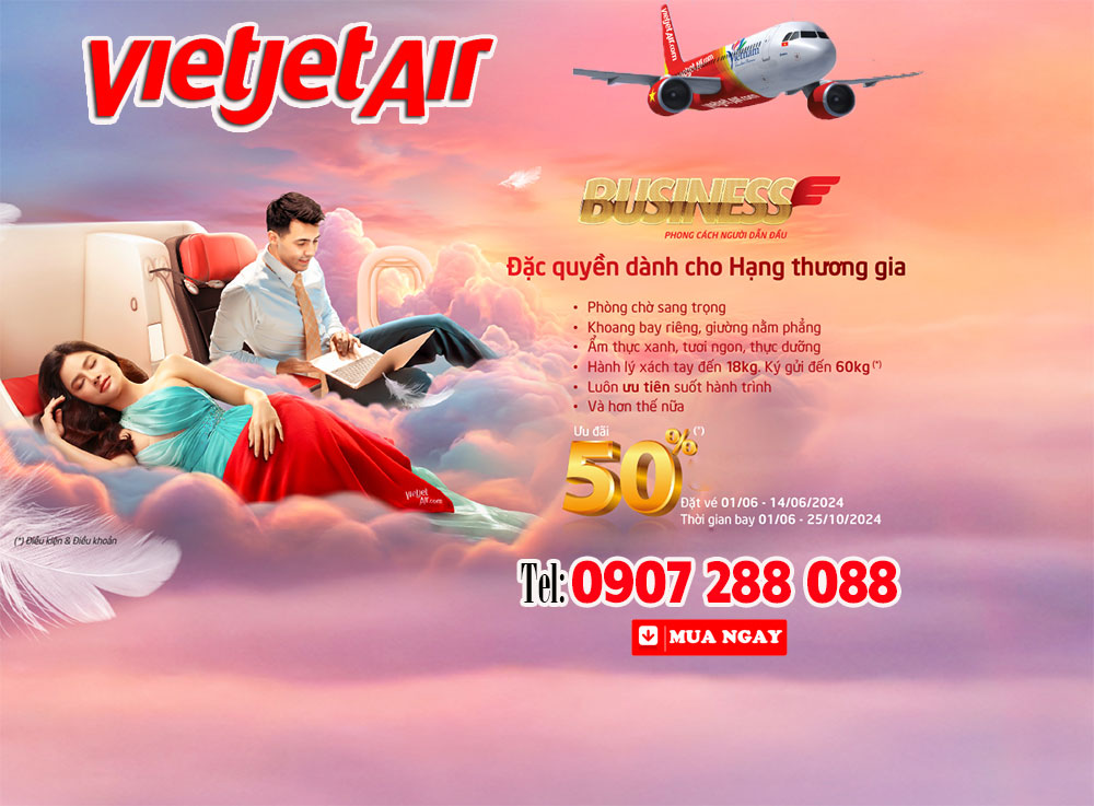 Hạng vé Business hãng Vietjet đang GIẢM đến 1/2 giá - trải nghiệm ngay!
