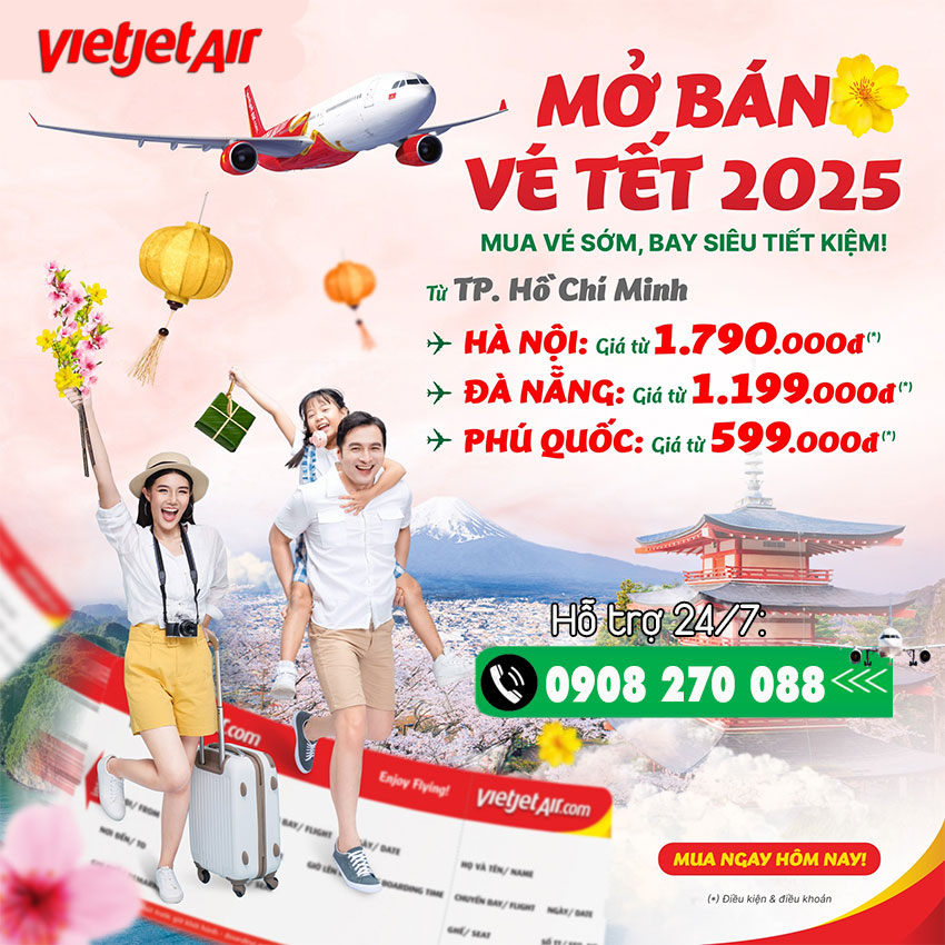 Vietjet mở bán vé Tết 2025 giá chỉ từ 610K/lượt!