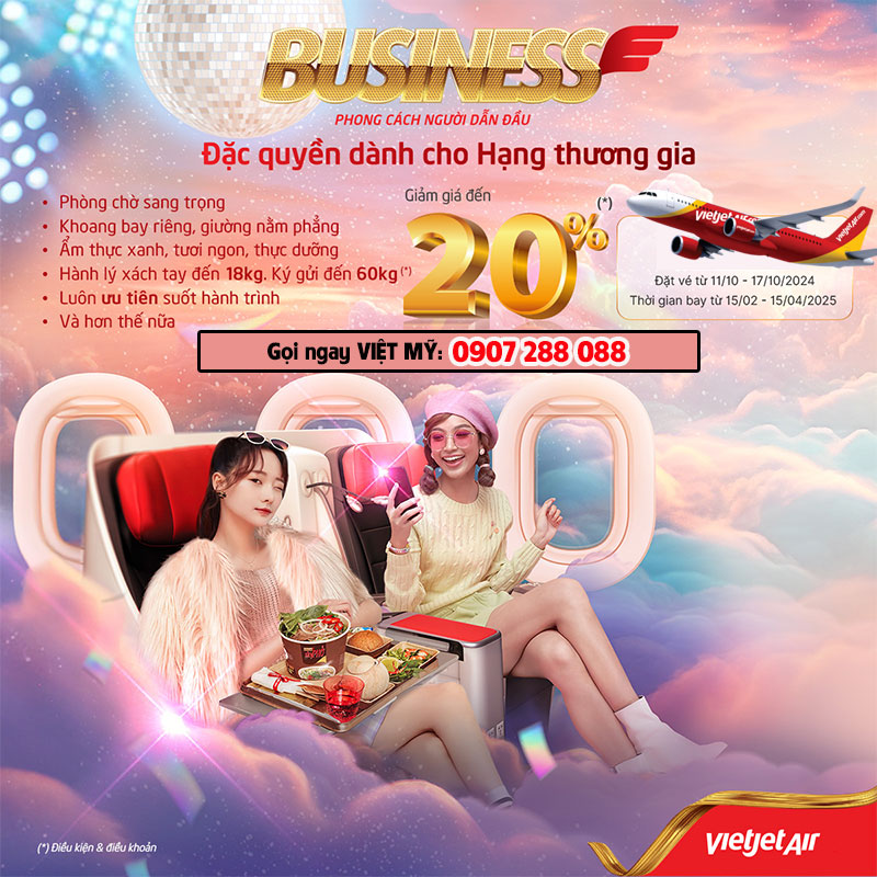 Cùng Vietjet trải nghiệm hạng vé Business