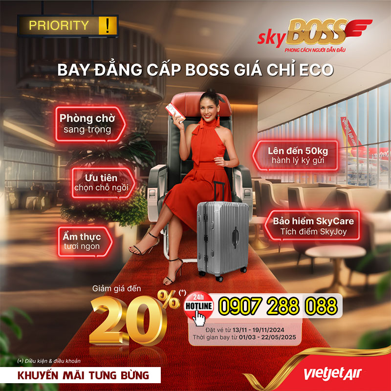 Bay cùng hạng vé Skyboss giá siêu ưu đãi Vietjet Air