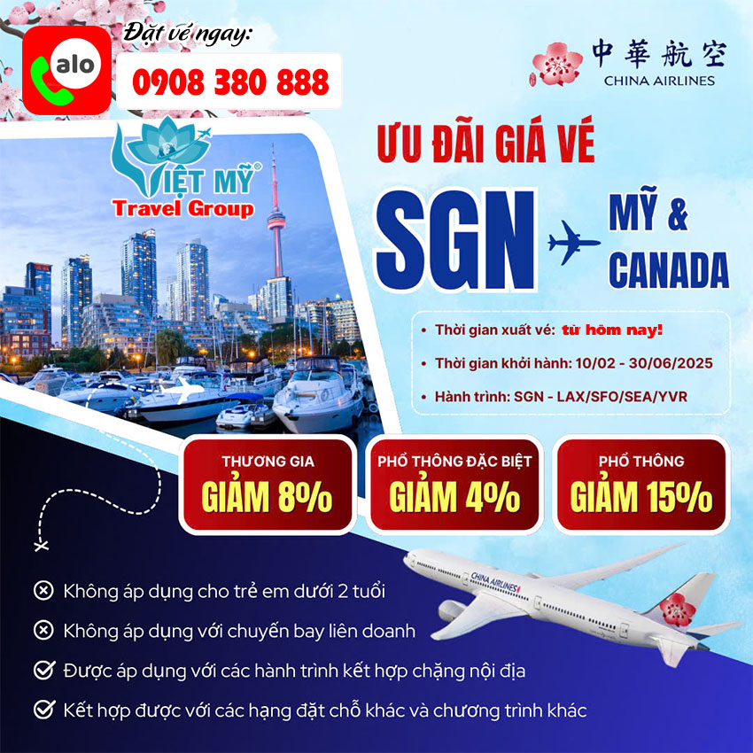 Khuyến mãi China Airlines chặng khởi hành từ TpHCM