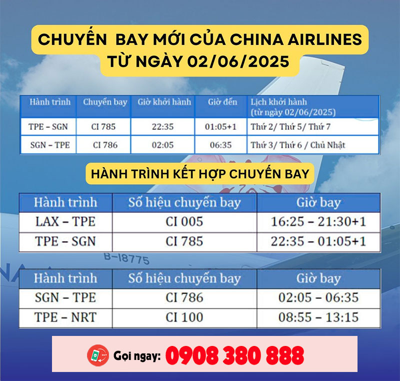 Thông Báo về chuyến bay mới từ China Airlines!