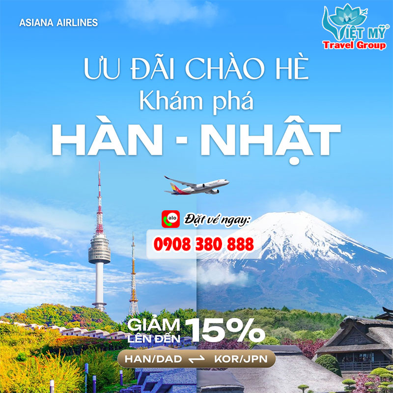 Khám phá Hàn và Nhật - Asiana Airlines giảm đến 15% vé bay dịp HÈ