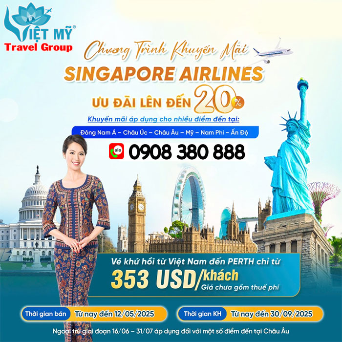 Khuyến mãi Singapore Airlines tháng 5/2025 – GIẢM đến 20%