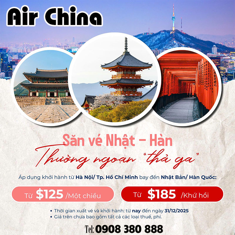 Giá vé Air China đi Tokyo Seoul chỉ từ 125 USD