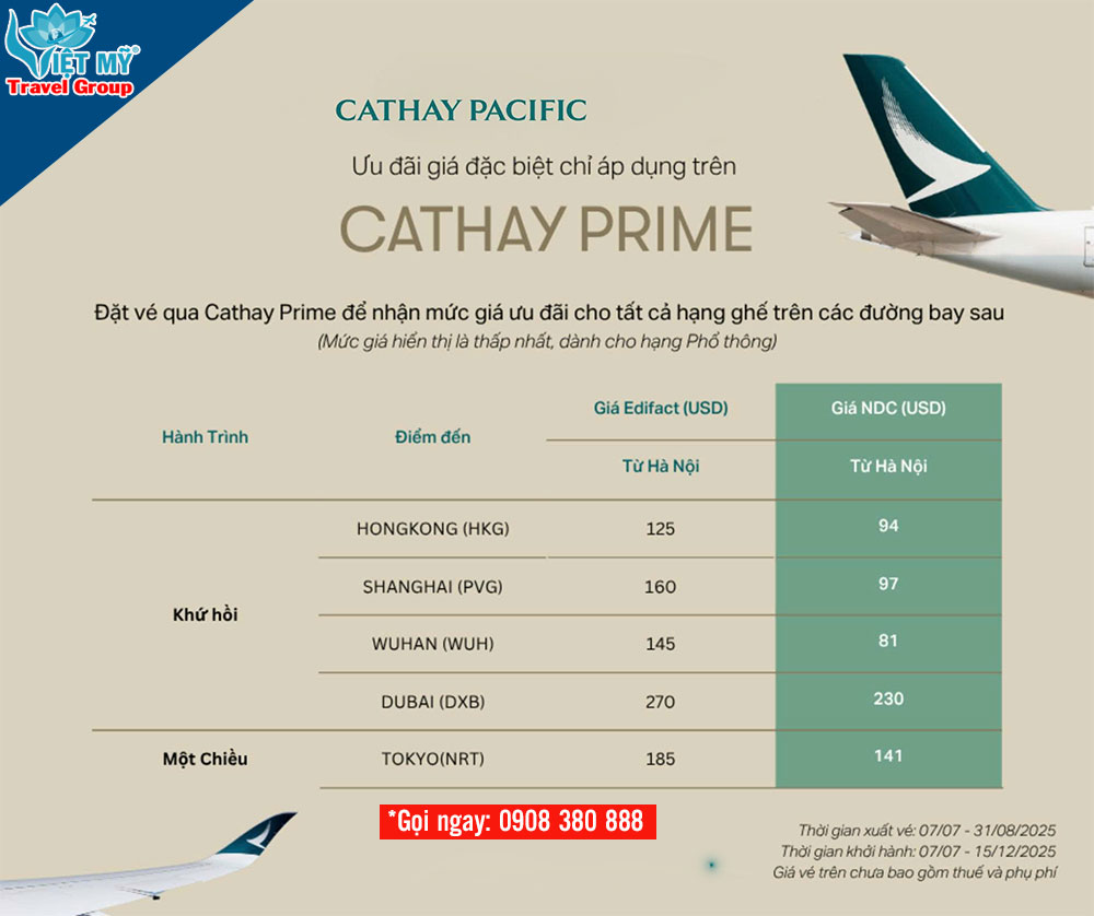 Ưu đãi đặc biệt Cathay Pacific - khởi hành từ Tp.Hcm & Hà Nội