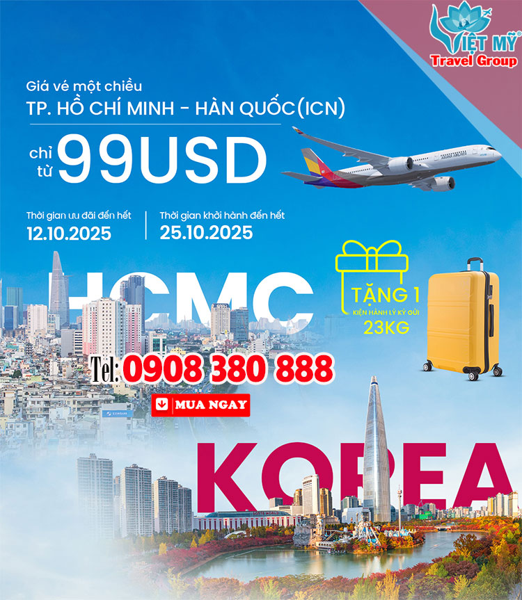 Chỉ từ 99 USD có ngay vé bay Hàn hãng Asiana Airlines