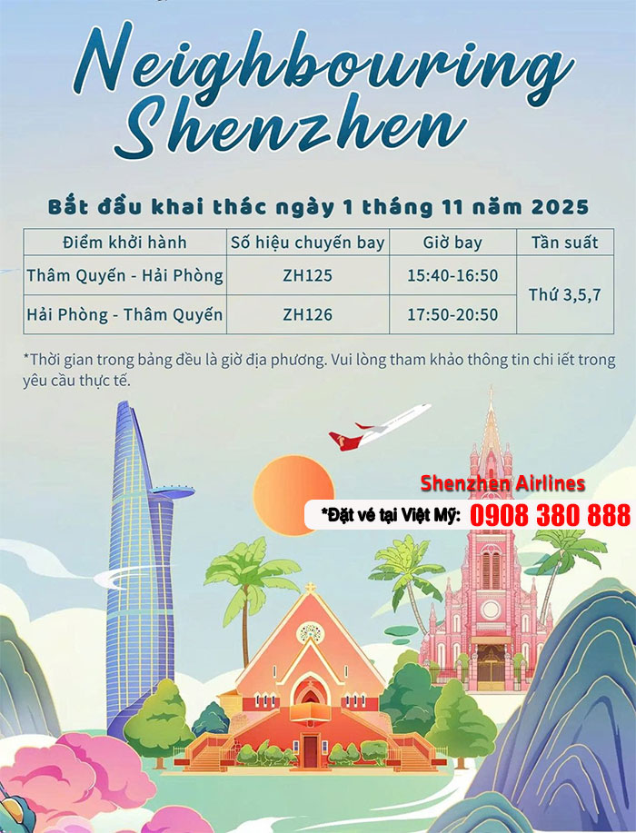 Shenzhen Airlines mở đường bay đến Thẩm Quyến từ Hải Phòng