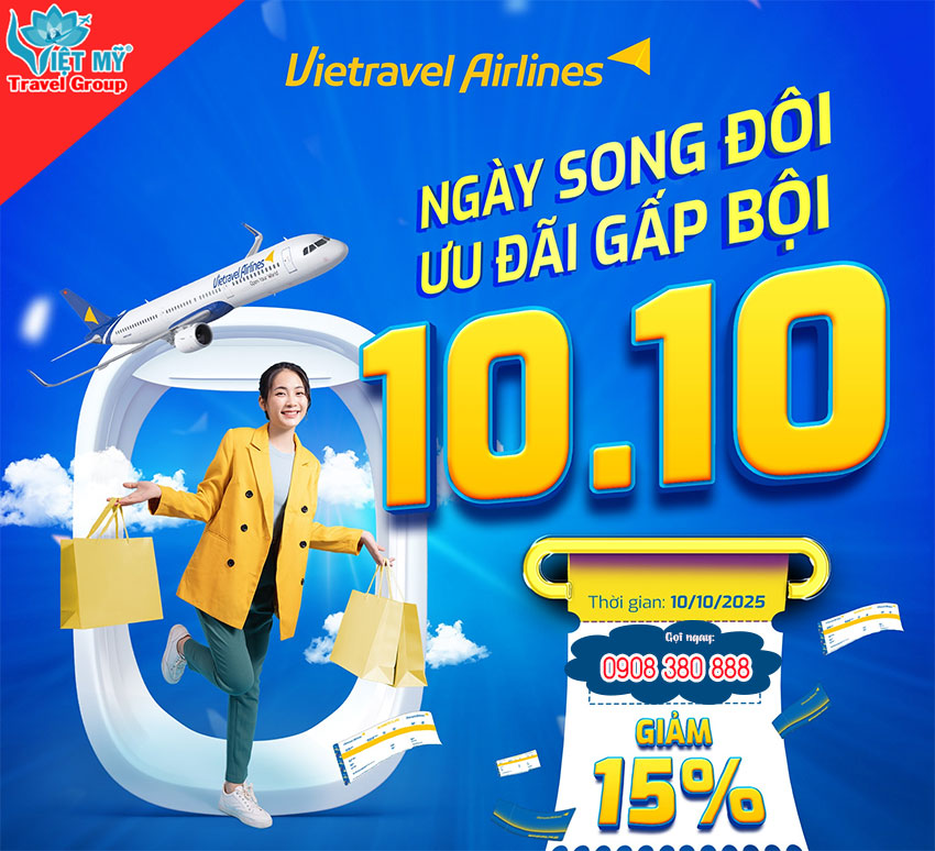 Ngày song đôi 10-10 hãng Vietravel Airlines có giảm giá gì?