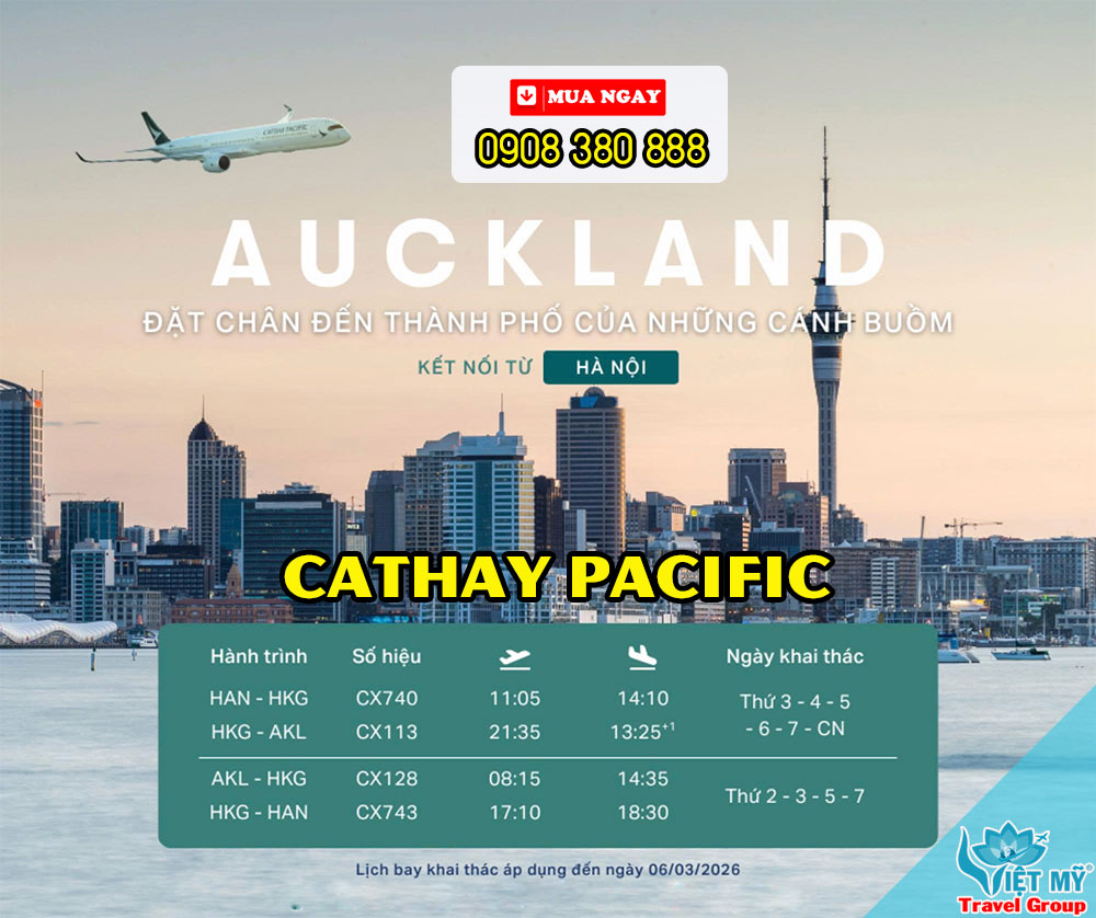 Cathay Pacific tăng tần suất bay đi Auckland từ Việt Nam