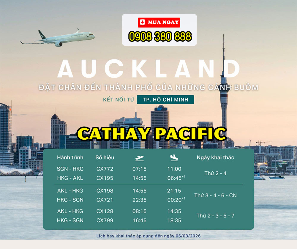 Cathay Pacific tăng tần suất bay đi Auckland từ Việt Nam