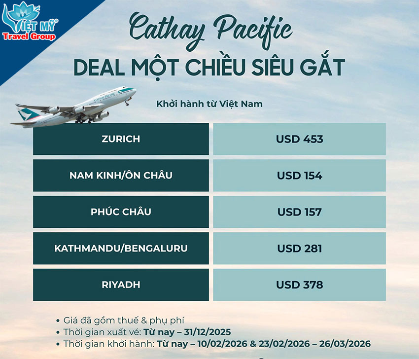 Giá vé Cathay Pacific giảm mạnh cuối năm - chỉ từ 154 USD