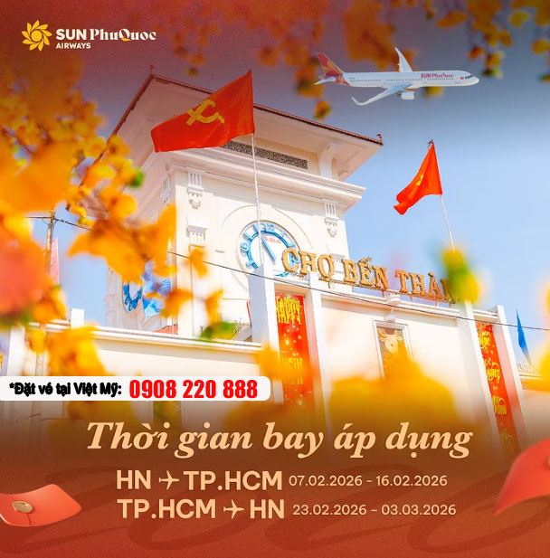 Vé máy bay Tết 2026 Sun PhuQuoc Airways giảm đến 30%