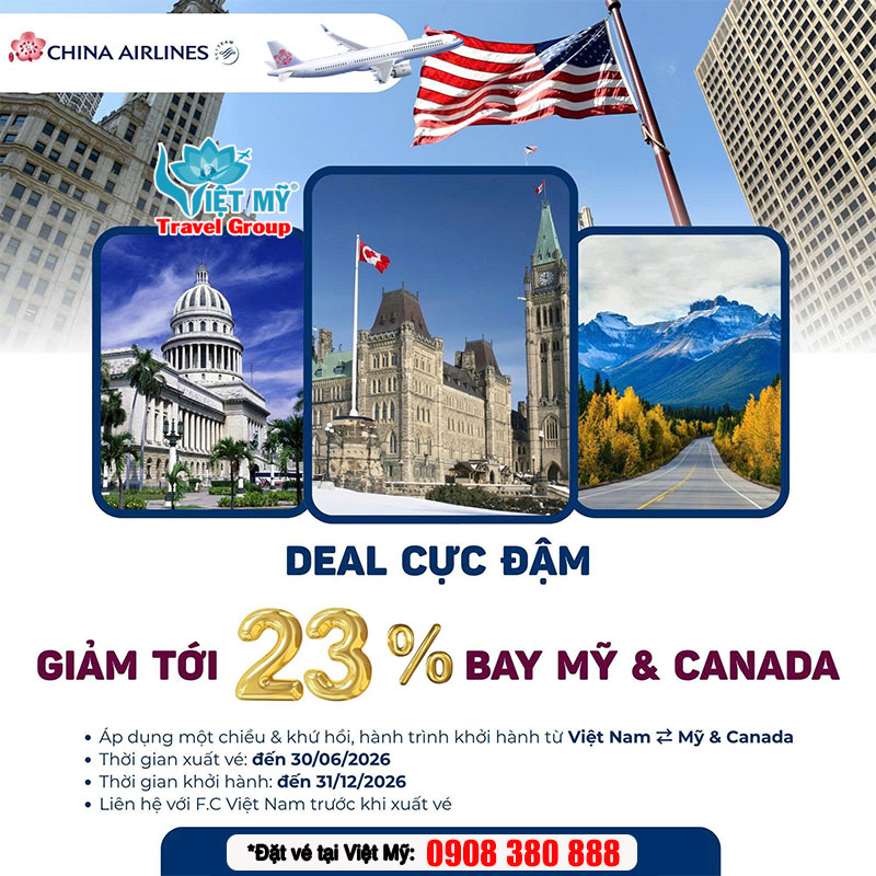 Đặt vé đi Mỹ & Canada hãng China Airlines - ưu đãi đến 23% 3 Đặt vé đi Mỹ & Canada hãng China Airlines - ưu đãi đến 23%