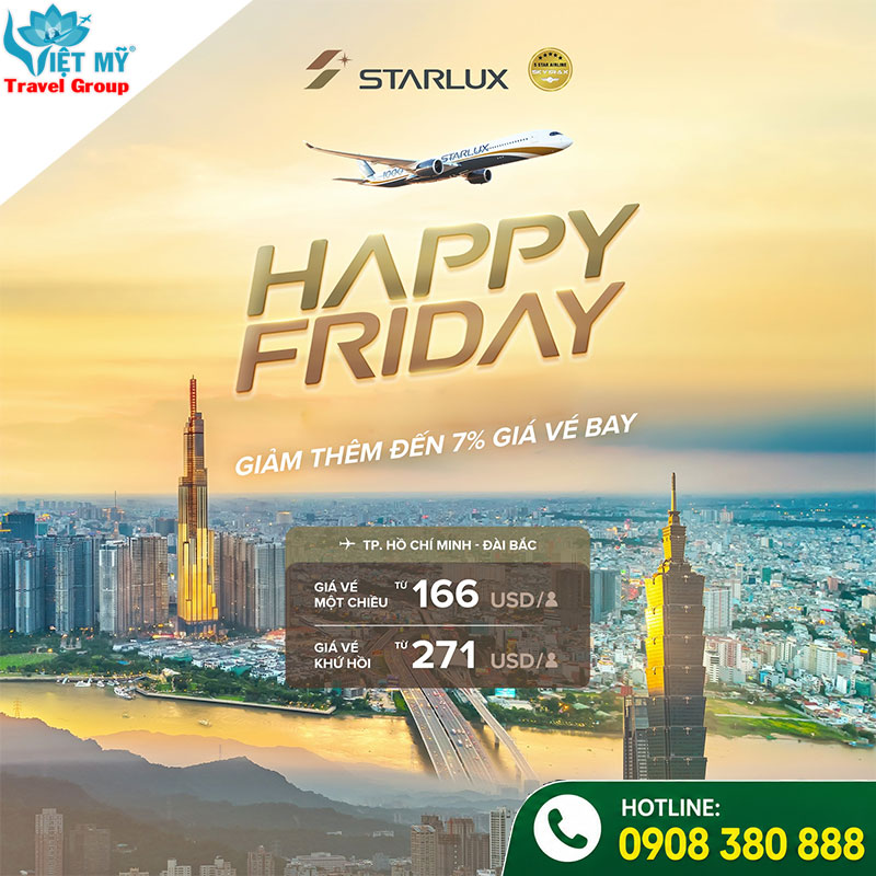 STARLUX Airlines giảm ngay 7% vé bay Đài Bắc mỗi thứ Sáu 2026
