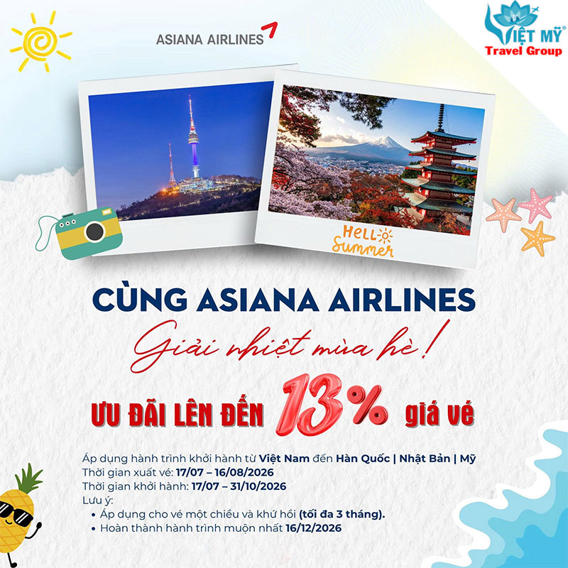 Asiana Airlines ưu đãi đến 13% vé đi Hàn Quốc, Nhật Bản và Hoa Kỳ 2 Asiana Airlines ưu đãi đến 13% vé đi Hàn Quốc, Nhật Bản và Hoa Kỳ