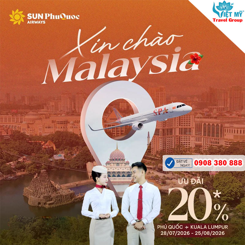 Khám phá Malaysia với ưu đãi 20% giá vé từ Sun PhuQuoc Airways Phú Quốc (PQC) – Kuala Lumpur (KUL)