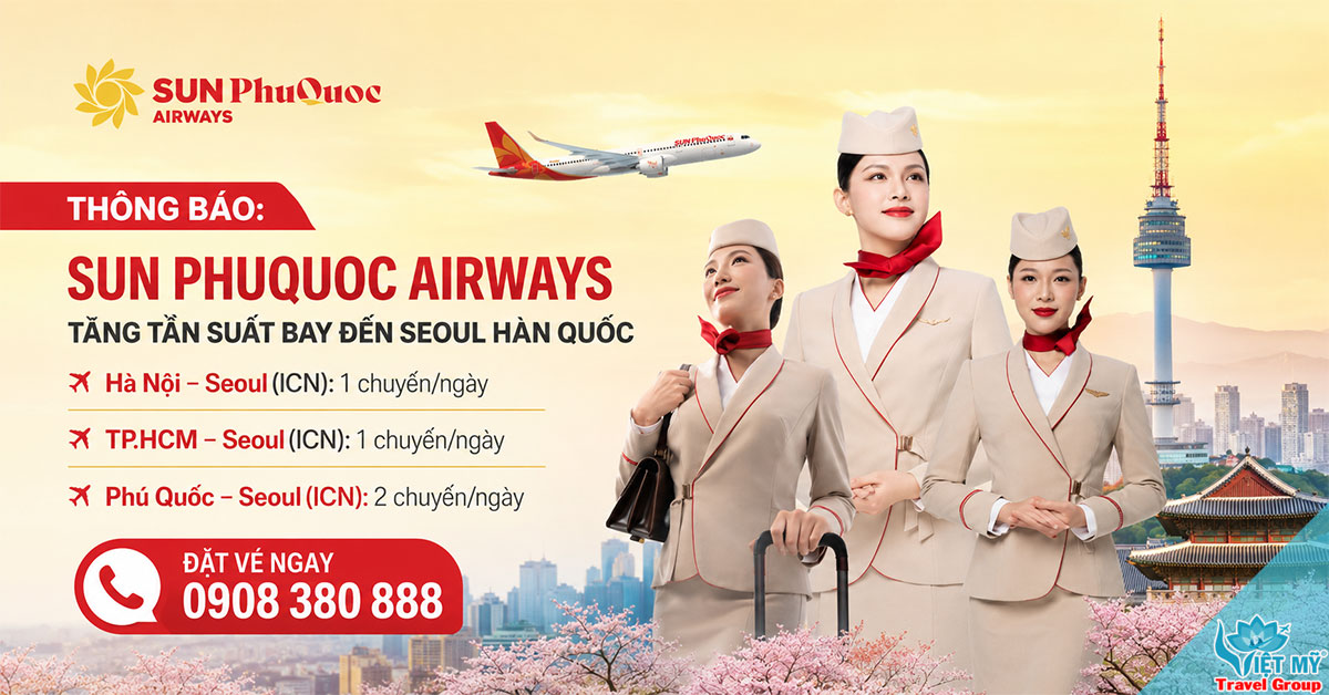 Sun PhuQuoc Airways tăng tần suất bay thẳng đến Seoul mỗi ngày