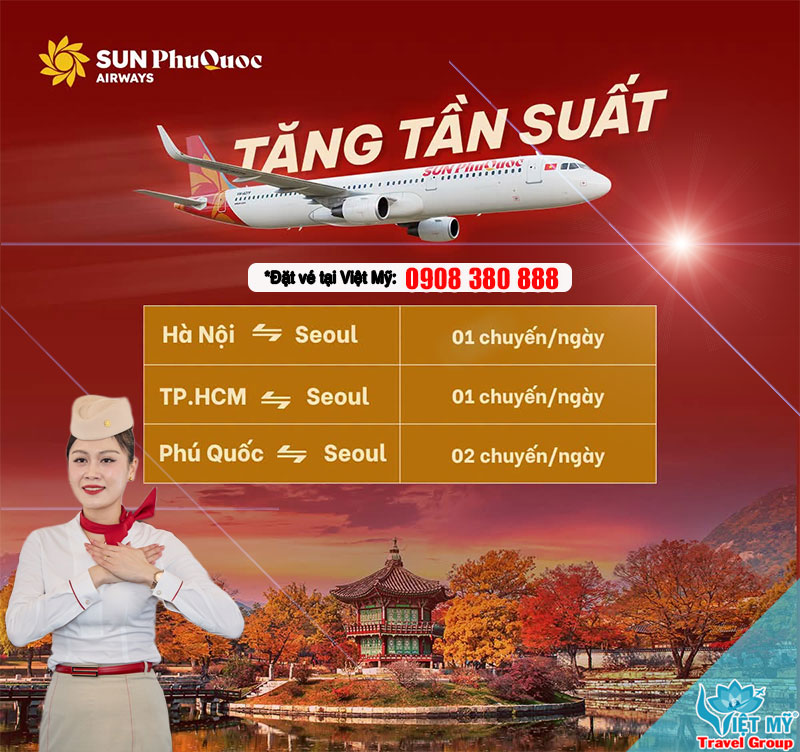 Sun PhuQuoc Airways tăng tần suất bay thẳng đến Seoul mỗi ngày 3 Sun PhuQuoc Airways tăng tần suất bay thẳng đến Seoul mỗi ngày