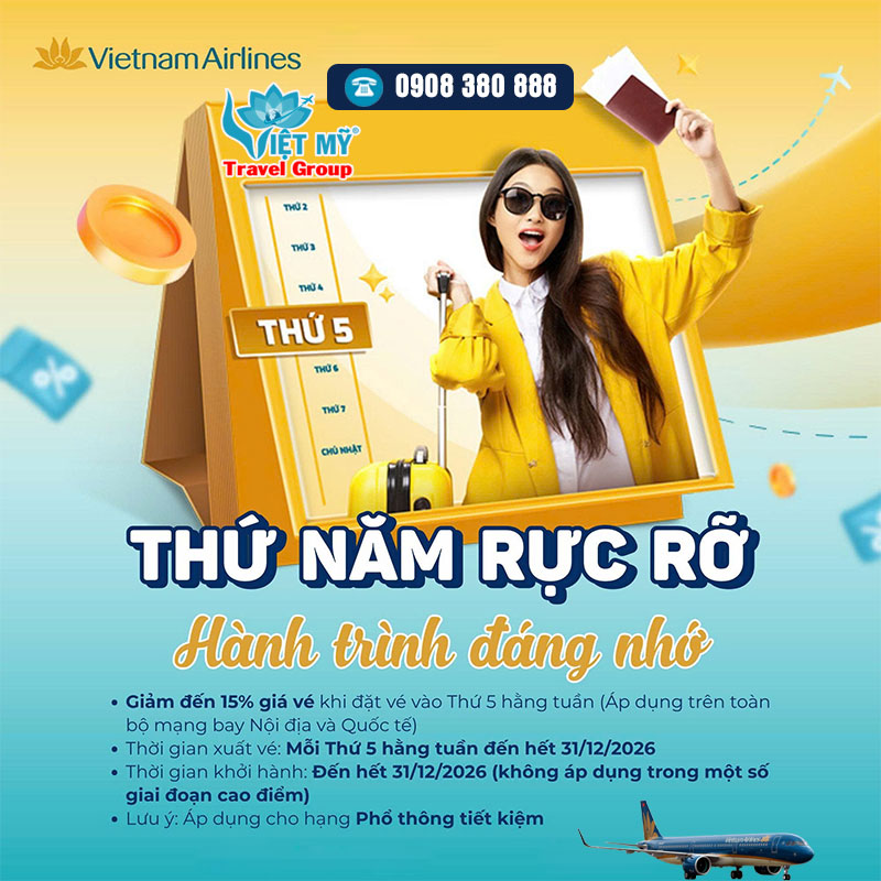Ưu đãi Vietnam Airlines Thứ 5 – Bay nội địa và quốc tế tiết kiệm