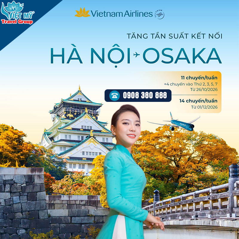 Vietnam Airlines tăng tần suất đường bay Hà Nội - Osaka (giá vé khứ hồi từ 14.660.000 đồng)