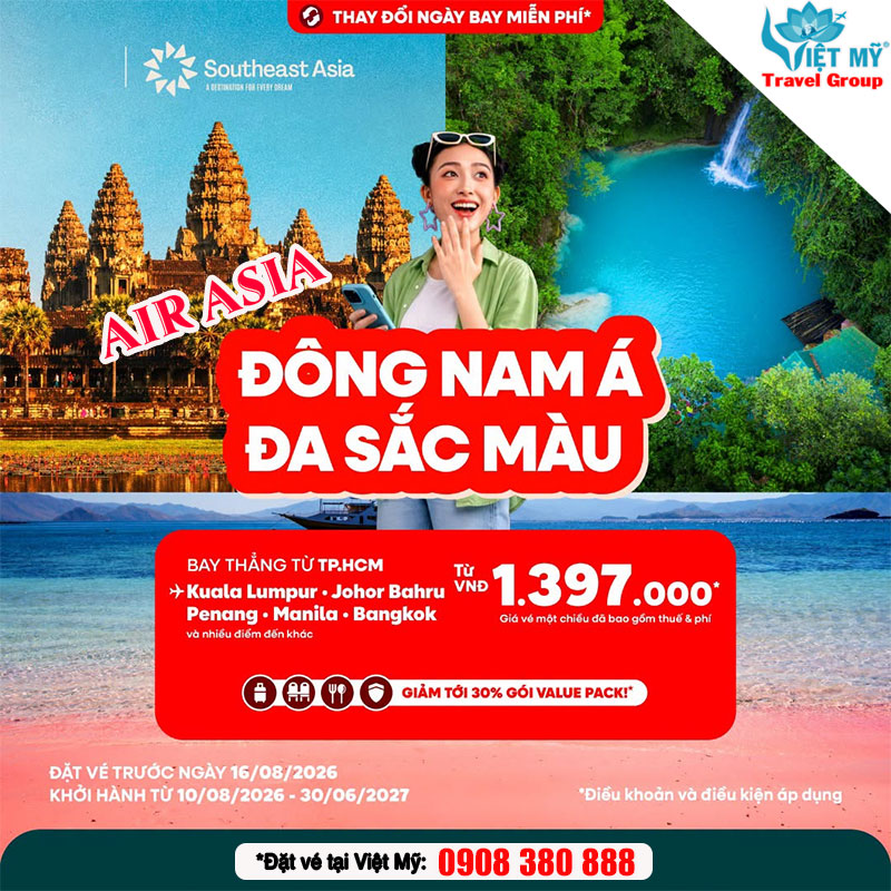 AirAsia ưu đãi vé bay Đông Nam Á chỉ từ 1.397.000 đồng/chiều!