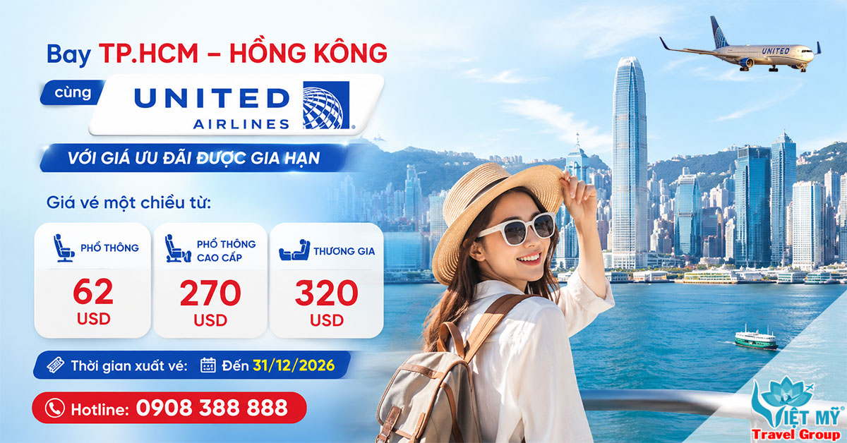 Hãng United Airlines gia hạn giá vé TpHCM - Hồng Kông ưu đãi
