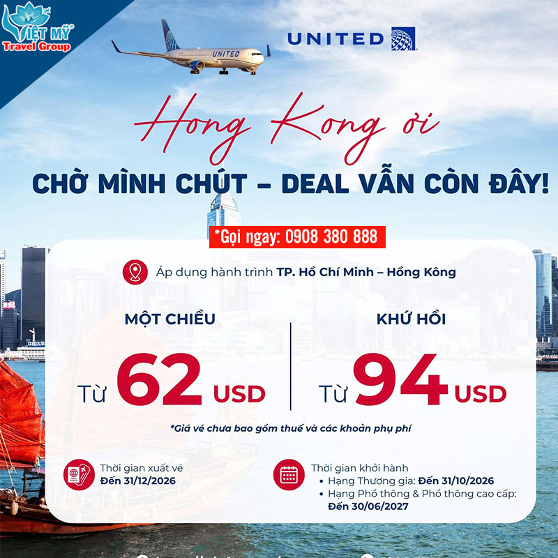 Hãng United Airlines gia hạn giá vé TpHCM - Hồng Kông ưu đãi 3 Hãng United Airlines gia hạn giá vé TpHCM - Hồng Kông ưu đãi