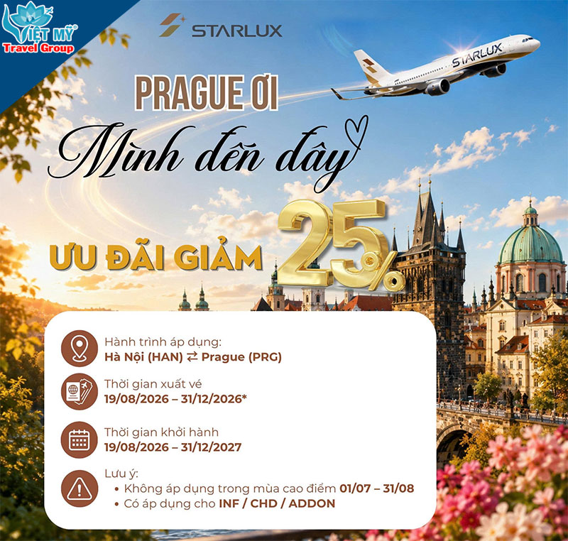 STARLUX ưu đãi đến 25% giá vé Hà Nội - Prague Cộng hòa Séc 3 STARLUX ưu đãi đến 25% giá vé Hà Nội - Prague Cộng hòa Séc