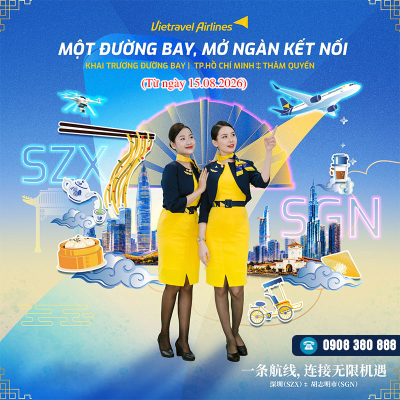 Vietravel Airlines mở đường bay TPHCM - Thâm Quyến từ 15/08/2026