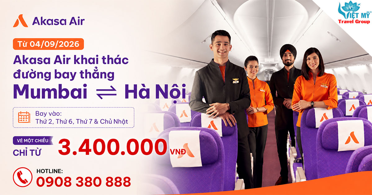 Akasa Air mở đường bay thẳng Mumbai - Hà Nội từ 04/09/2026