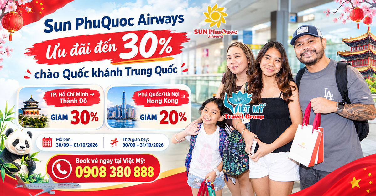 Sun PhuQuoc Airways ưu đãi đến 30% chào Quốc khánh Trung Quốc