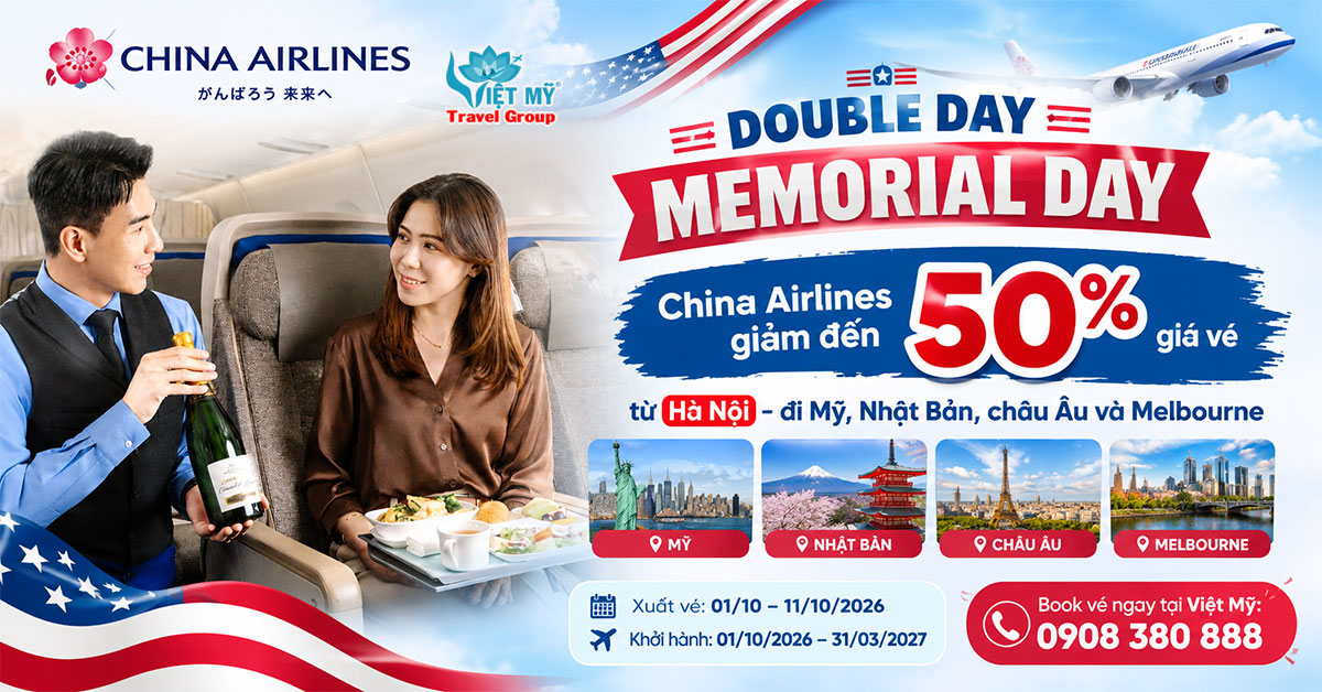 China Airlines giảm đến 50% giá vé từ Hà Nội tháng 10/2026
