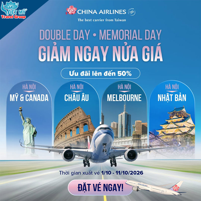 China Airlines giảm đến 50% giá vé từ Hà Nội tháng 10/2026